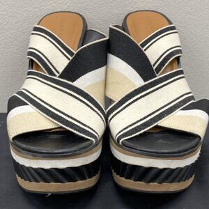 Robert Clergerie Paris Black & Tan Wedge Platform Sandals Sz 38